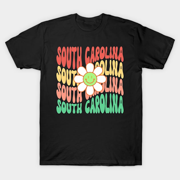 South Carolina Groovy Daisy Wanderlust Travel State T-Shirt by Lavender Celeste